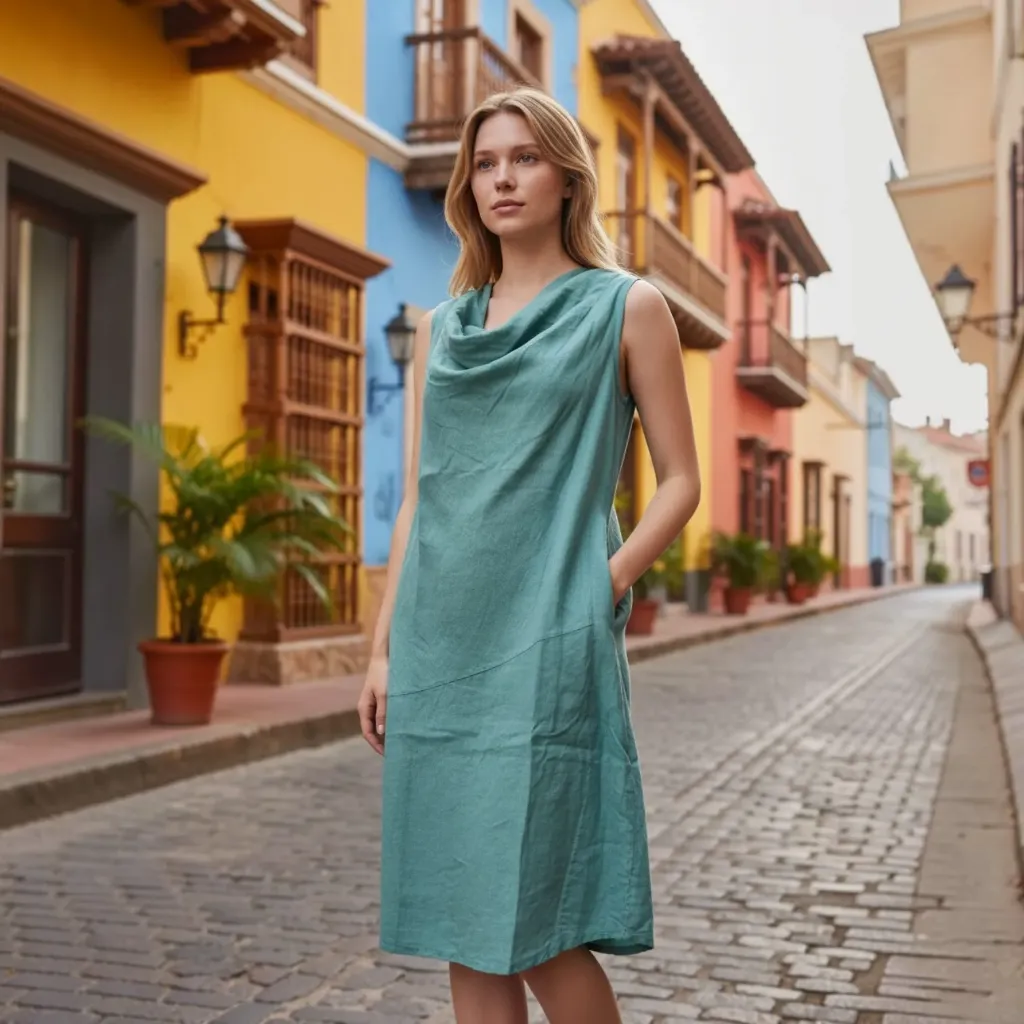 6963 ROBE COL CASCADE (3 coloris) (LAGO, S/M)