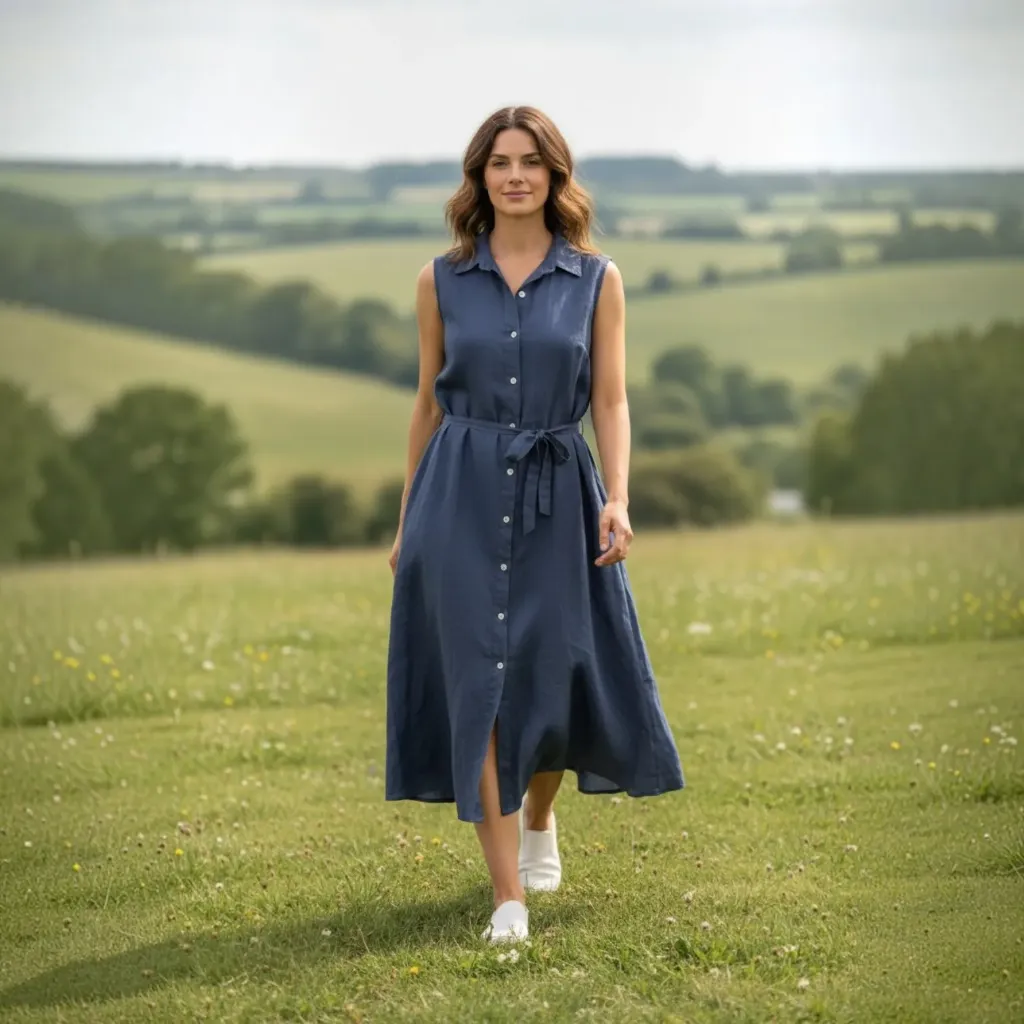 9914 ROBE LIN (4 coloris) (BLEU, S/M)